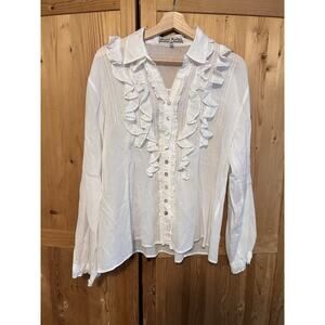 JP & Mattie Sundance Shirt Top Long Sleeve Cotton Ruffle White Romantic Size M